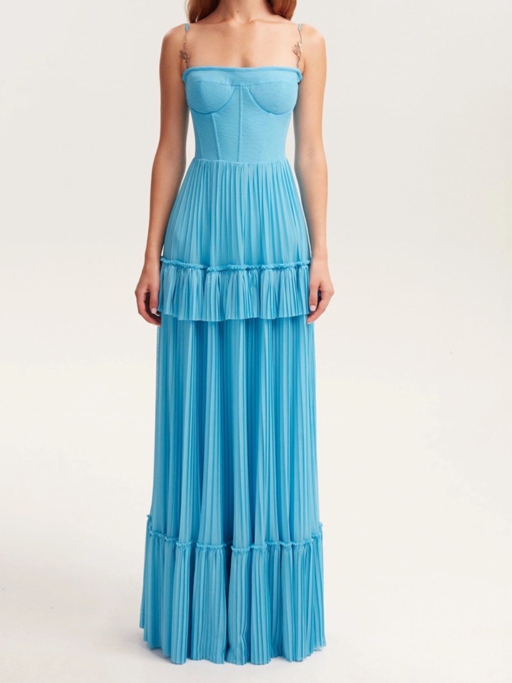 MILLA Sky-blue spaghetti strap pleated maxi dress - size 4 (US SMALL)